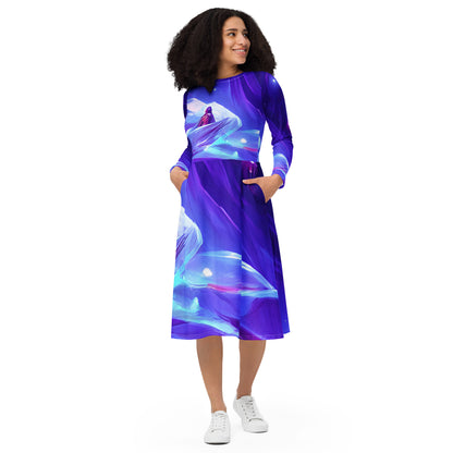 All-over print long sleeve midi dress - Guardians of Outer Dimensions - #004 - Spoiled Robots