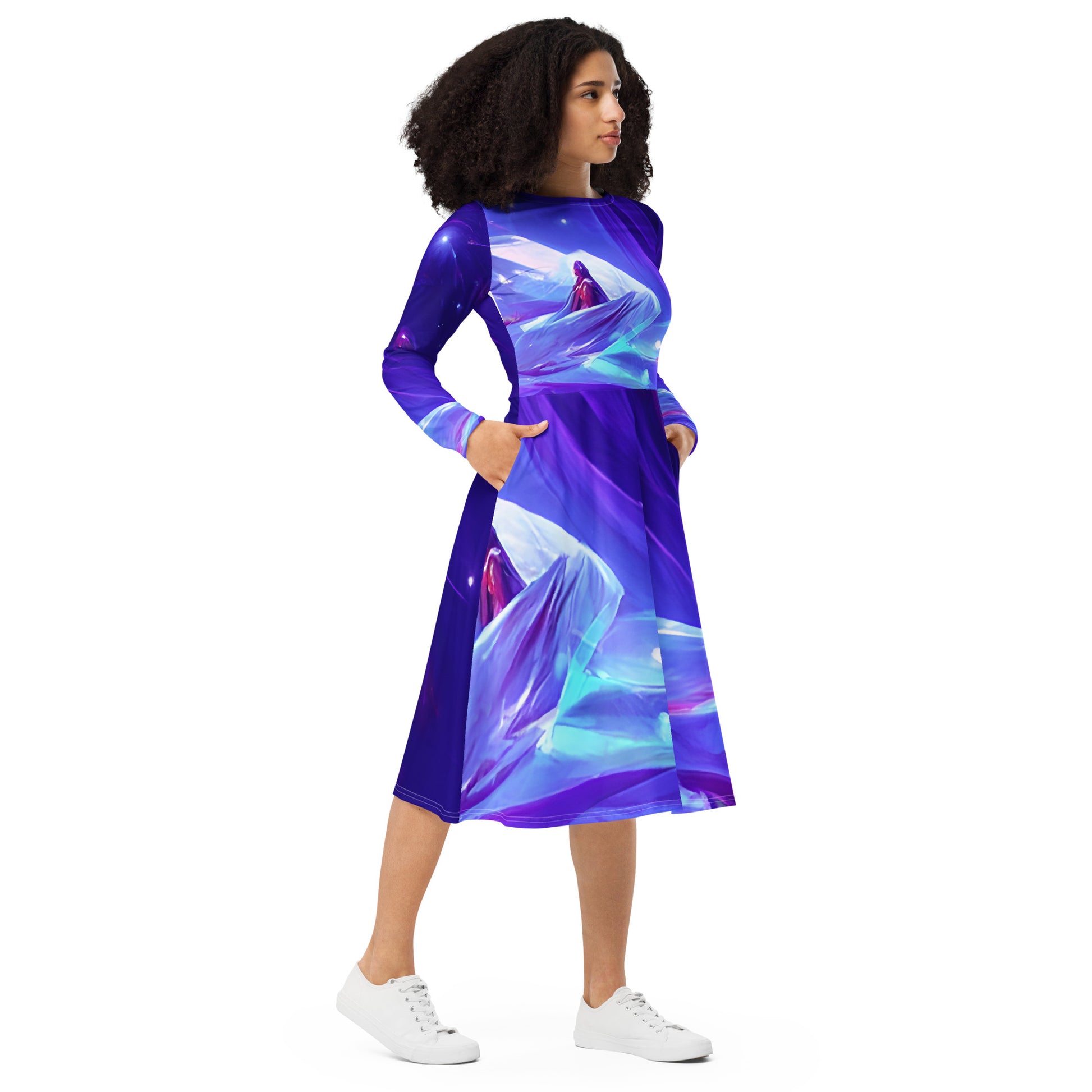 All-over print long sleeve midi dress - Guardians of Outer Dimensions - #004 - Spoiled Robots